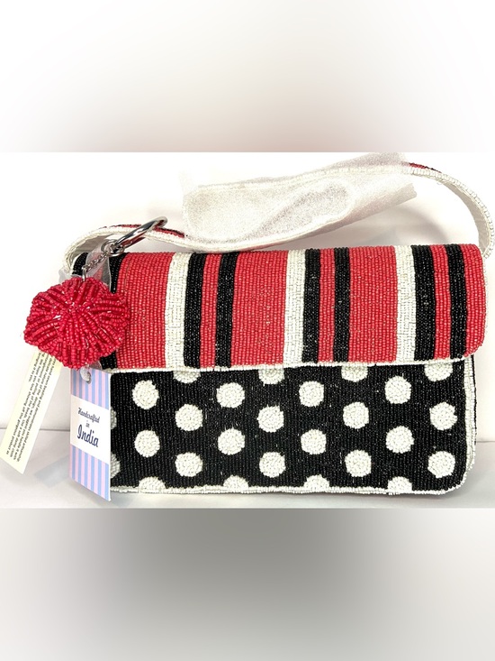 Handbags - Beaded Polka Dot Shoulder Bag in Black, White & Red w 5 random free  gift items